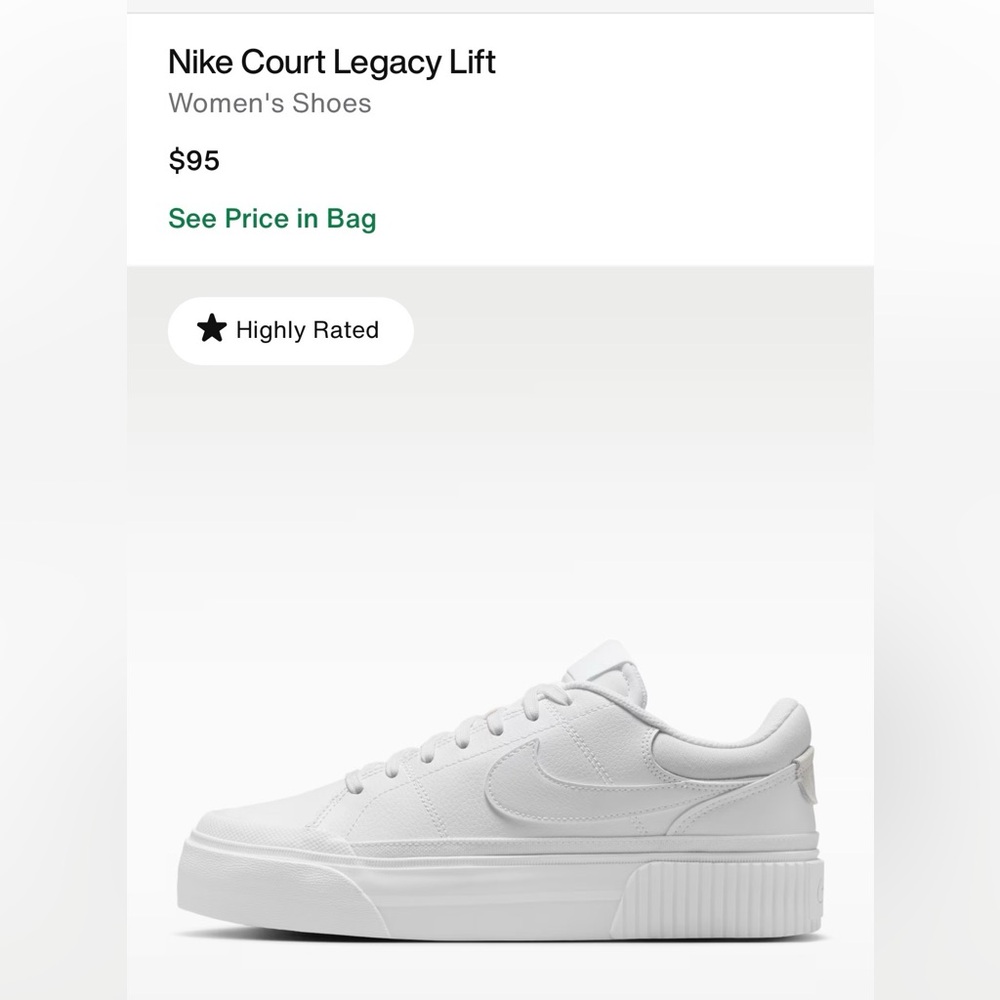 Women's Nike Court Legacy Lift White on White Shoes Sneakers Size 9